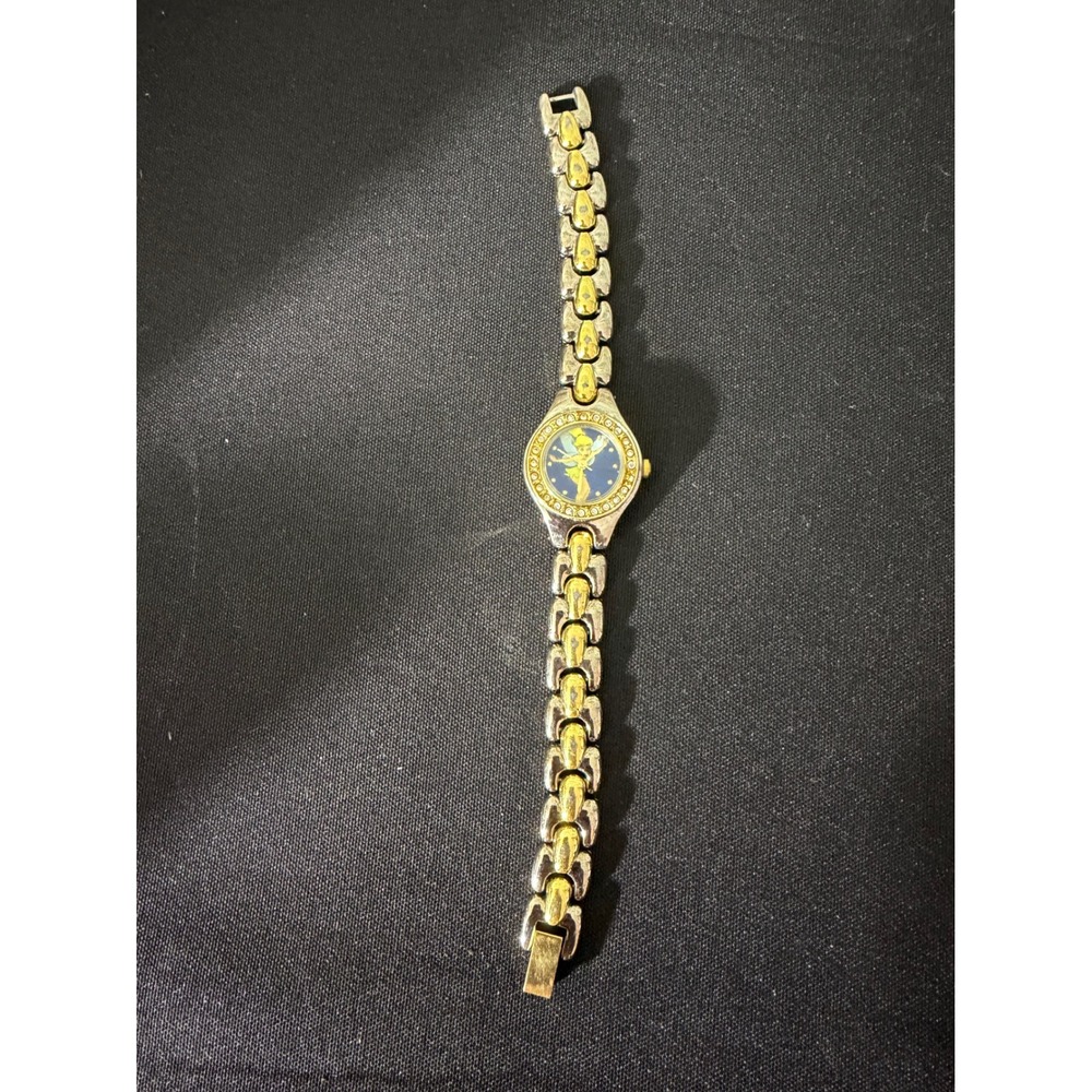 Disney Tinker Bell Watch MU0146 Silver Gold‎ Two-Tone Rhinestone Bezel Blue Dial